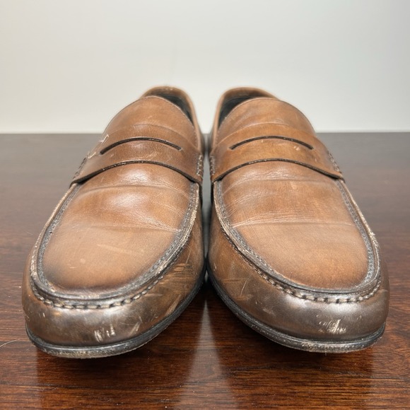 M.GEMI MENS BROWN PENNY LOAFERS 42 US 9 ITALIAN GLOVE LEATHER MADE IN ITALY - Picture 4 of 13